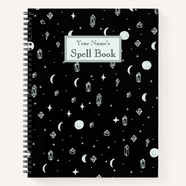 Customizable Witchy Moon and Stars Pattern Notebook (Front)