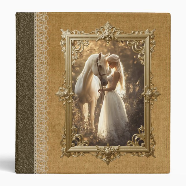 Customizable Woman and Horse Golden Forest Binder (Front)