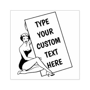Customizable Woman Holding Blank Sign Rubber Stamp