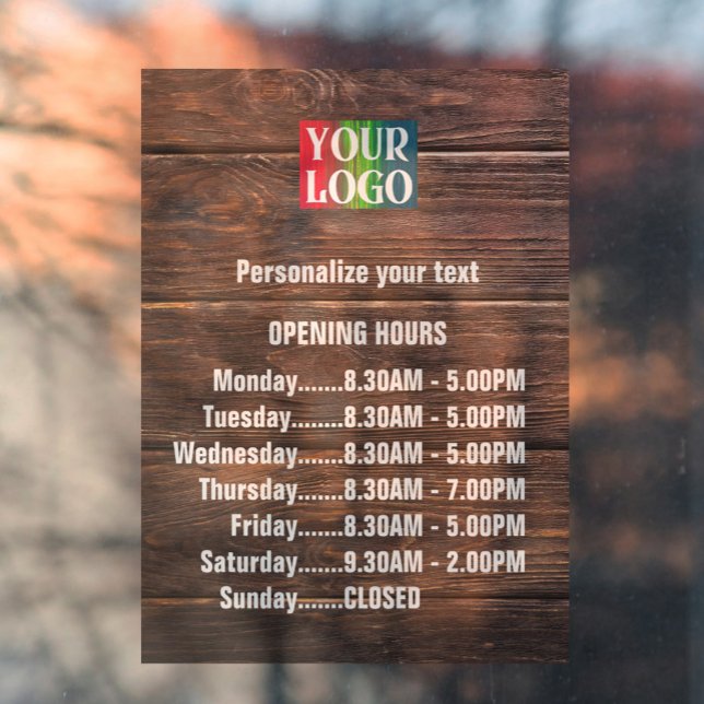 Customizable Wood Logo Text Business Opening Hours Window Cling (Creator Uploaded)