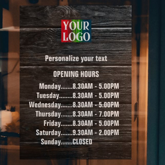 Customizable Wood Logo Text Business Opening Hours Window Cling (Creator Uploaded)