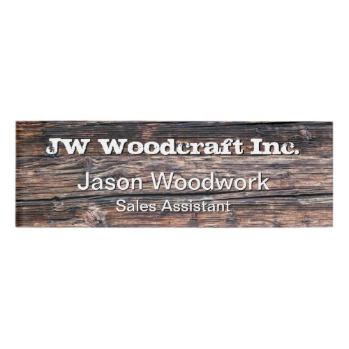 Customizable Wood Planks Sales Assistant Name Tag