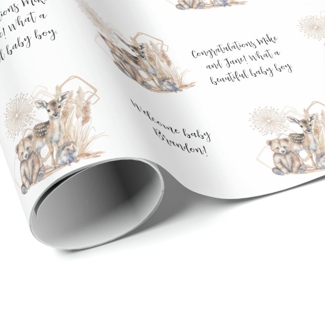 Customizable Woodland Forest Animal Baby Shower Wrapping Paper (Roll Corner)
