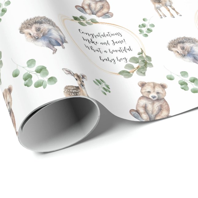 Customizable Woodland Forest Animal Baby Shower Wrapping Paper (Roll Corner)