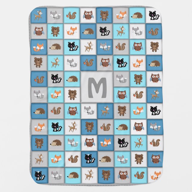 Customizable Woodland Patchwork Baby Blanket (Front)