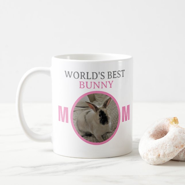 Customizable World's Best Bunny Mom Photo Coffee M Coffee Mug (With Donut)