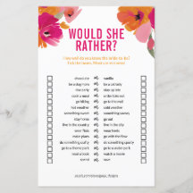 Customizable 'Would She Rather' Bridal Shower Game