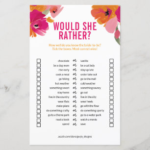 Customizable 'Would She Rather' Bridal Shower Game
