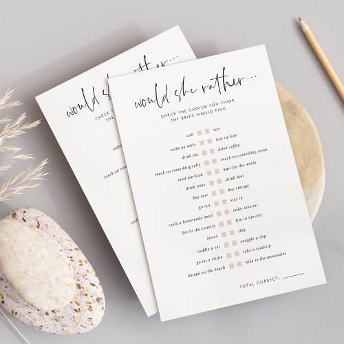 Customizable Would She Rather Bridal Shower Game