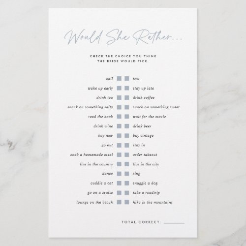 Customizable Would She Rather Bridal Shower Game