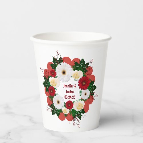 Customizable Wreath Wedding  Paper Cups