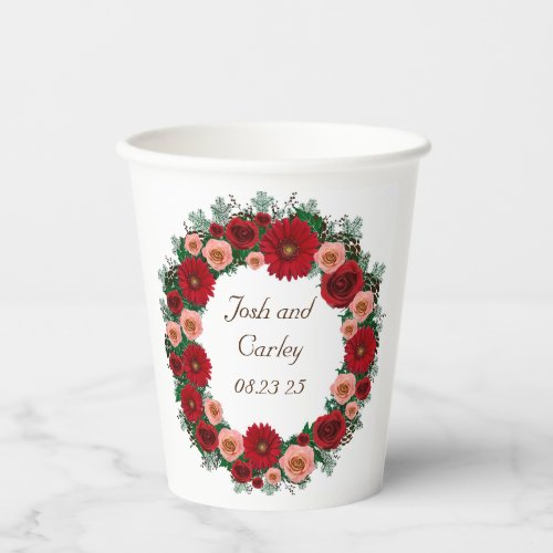 Customizable Wreath Wedding  Paper Cups