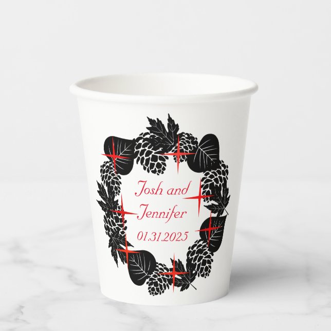 Customizable Wreath Wedding Paper Cups (Front)