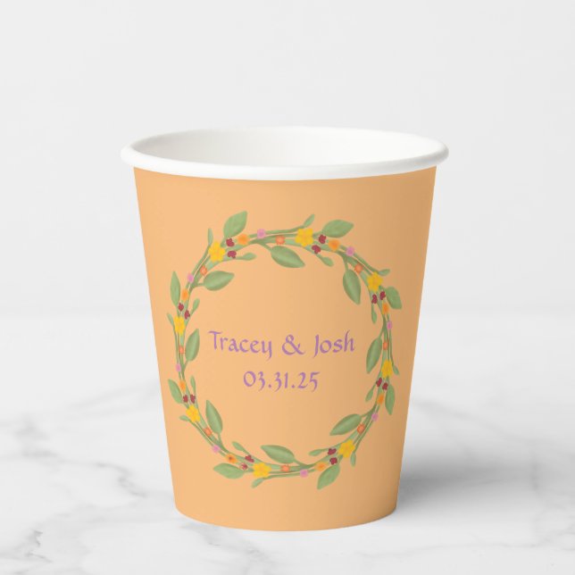 Customizable Wreath Wedding  Paper Cups (Front)