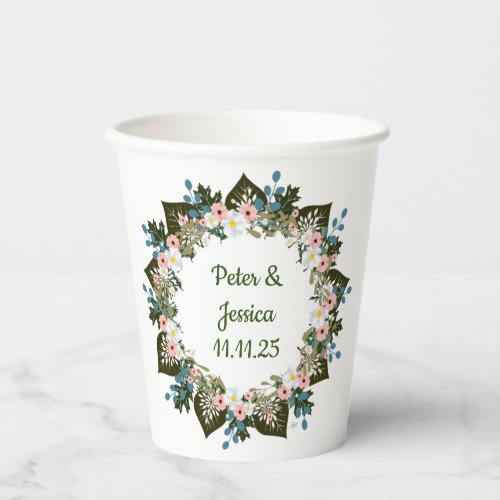 Customizable Wreath Wedding  Paper Cups