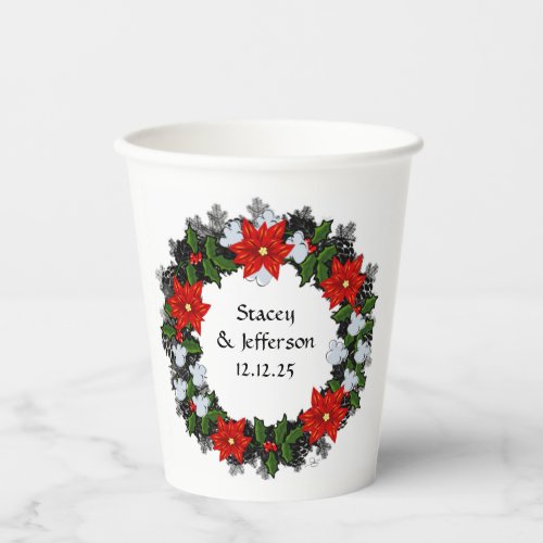 Customizable Wreath Wedding  Paper Cups