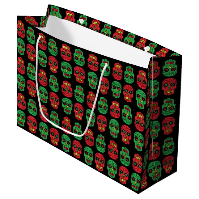 Customizable Xmas Sugar Skulls Large Gift Bag (Front Angled)