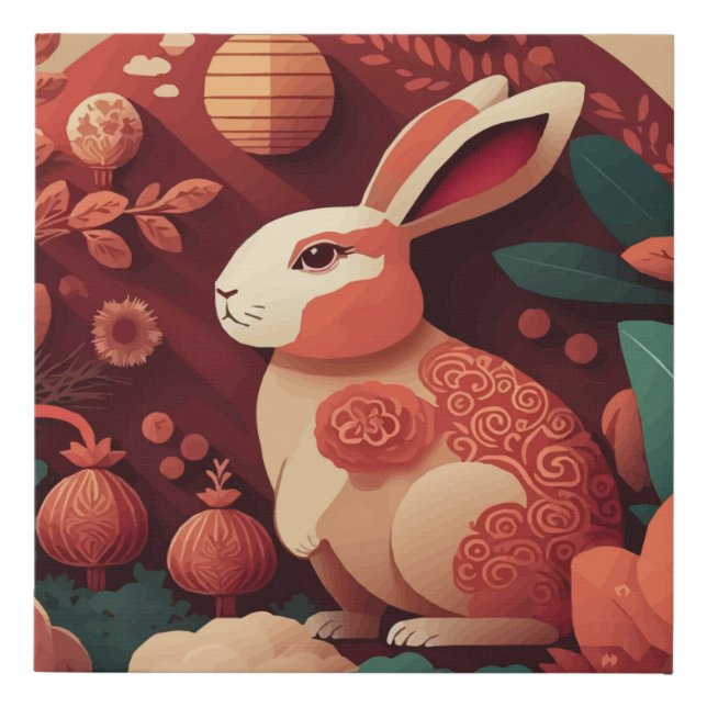Customizable Year of the Rabbit Chinese New Year Faux Canvas Print (Front)