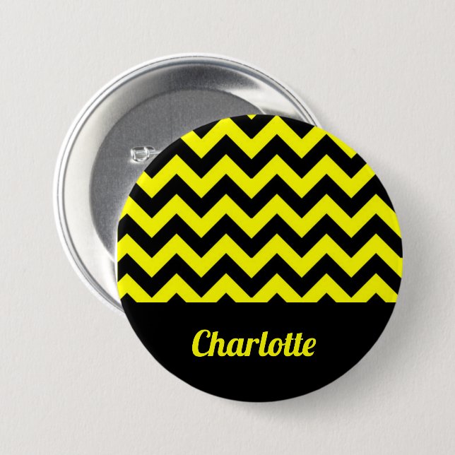 Customizable yellow and black chevron pattern button (Front & Back)