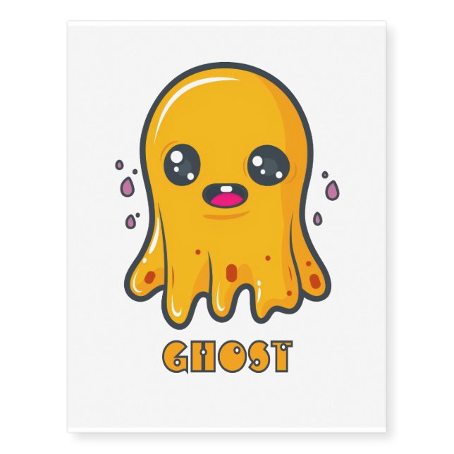 Customizable Yellow Funny Ghost Temporary Tattoos (Front)