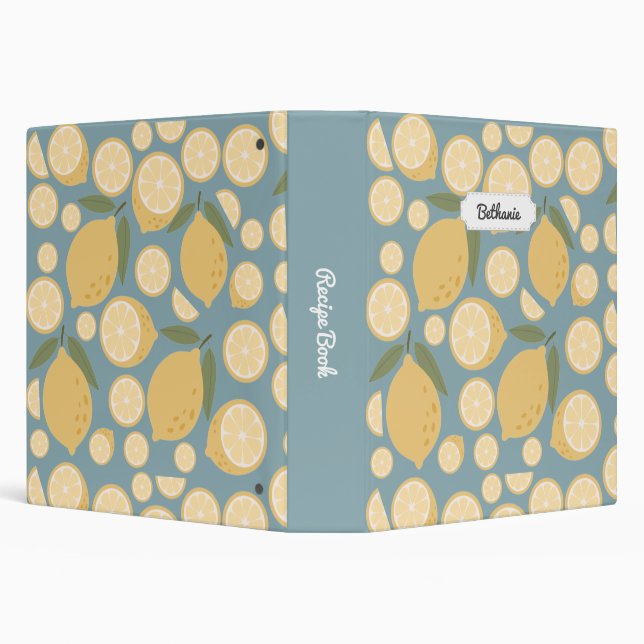 Customizable Yellow Lemon Seamless Pattern 3 Ring Binder (Background)