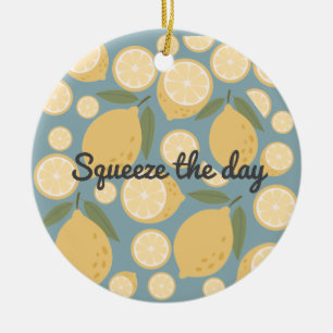 Customizable Yellow Lemon Seamless Pattern Ceramic Ornament
