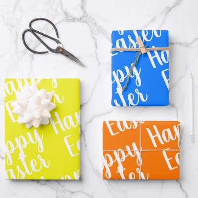 Customizable Yellow Orange Blue Happy Easter  Wrapping Paper Sheets
