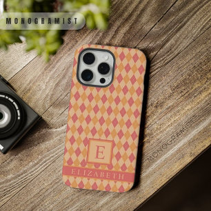 Customizable Yellow Pink Red Orange Argyle Pattern iPhone 15 Pro Max Case