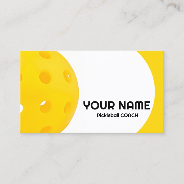 Customizable Yellow realistic pickleball  Business Card (Front)