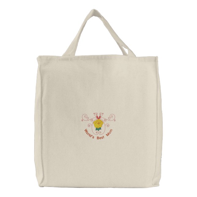 Customizable Yellow Rose Embroidered Tote (Front)