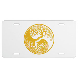 Customizable Yellow Tree of Life Yin Yang License Plate
