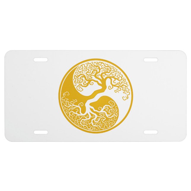 Customizable Yellow Tree of Life Yin Yang License Plate (Front)