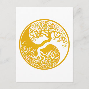 Customizable Yellow Tree of Life Yin Yang Postcard