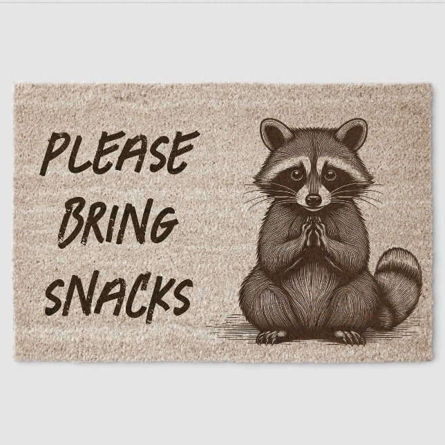 Customizable Yoga Raccoon Linocut Coir Mat (Front)