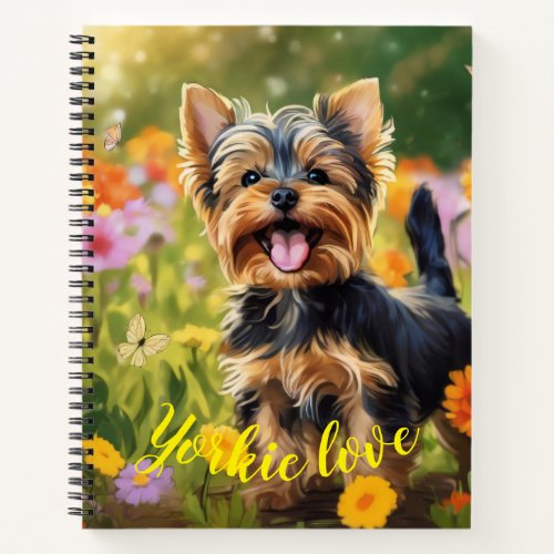 Customizable Yorkshire Terrier Dog with Flowers  Notebook