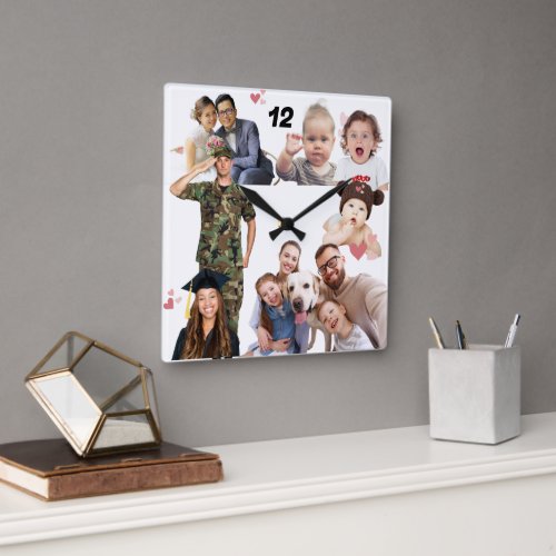 Customizable your family picture album square wall clock