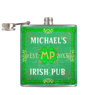 Customizable Your Name Irish Pub Green Flask