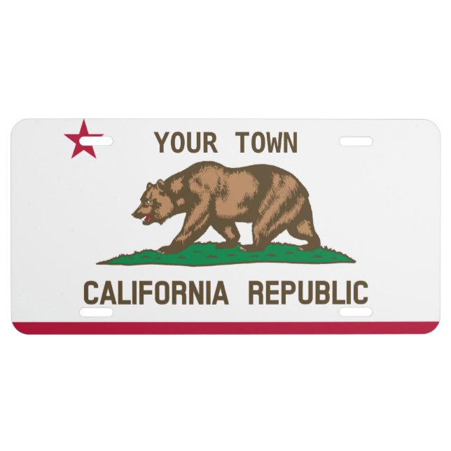 Customizable 'Your Town' California Flag License Plate (Front)