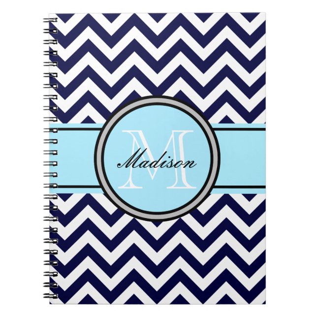 Customizable Zigzag Monogram Notebook in Navy (Front)