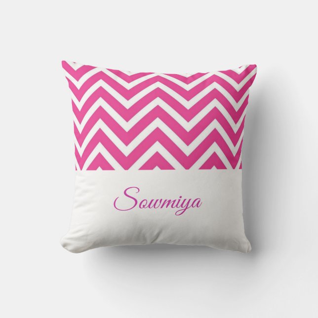 Customizable zigzag pattern pink and white throw pillow (Front)