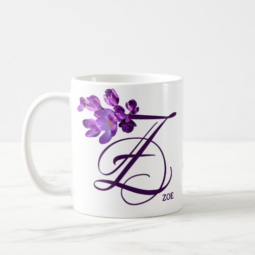 Customizable Zoe name purple flowers boho vintage  Coffee Mug
