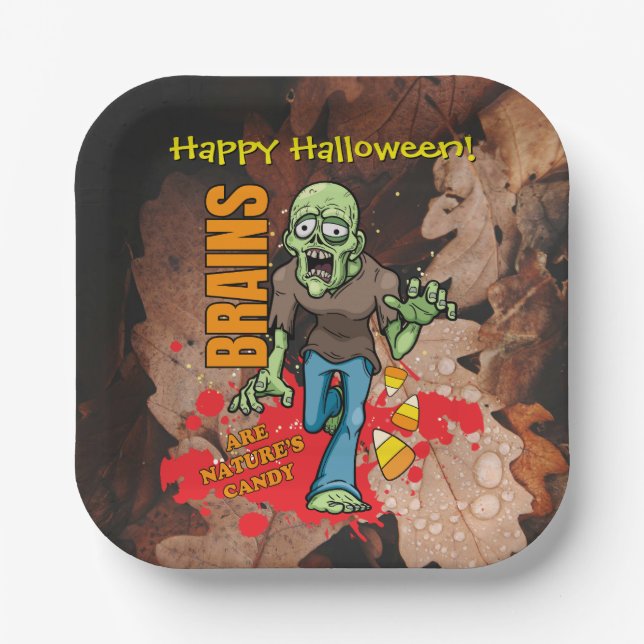 Customizable Zombie Halloween Paper Plates (Front)
