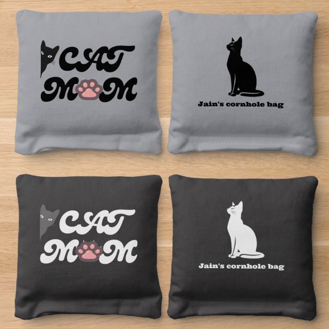 customization- Purrfect Score Cat-Themed  Cornhole Bags (Wood)