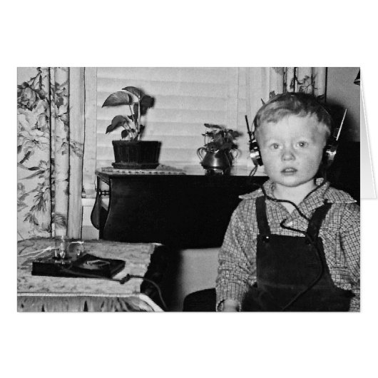 Customize 1950's Radio Boy Humorous Caption Cards (Front Horizontal)