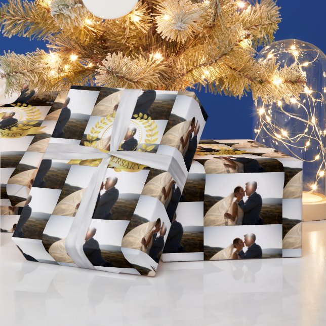 Customize 1st Anniversary Wedding Photo With Gold  Wrapping Paper (Holidays)
