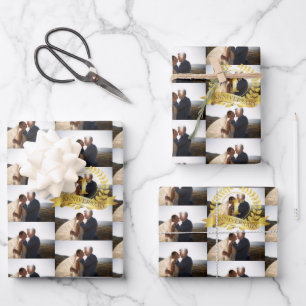 Customize 1st Anniversary Wedding Photo With Gold Wrapping Paper Sheets