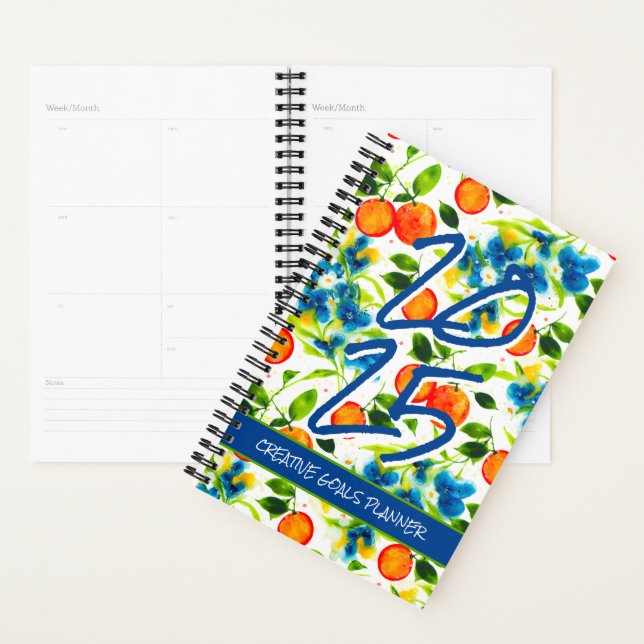 Customize 2025 Oranges & Blue Blossoms Planner (Display)