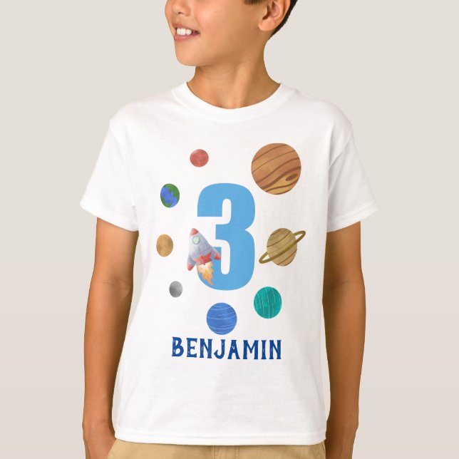 Customize 3rd Birthday Solar System Planets T-Shirt (Front)