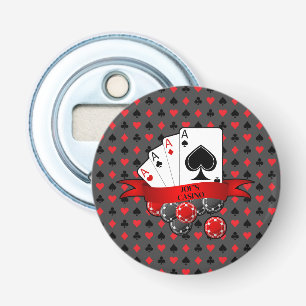 Customize 4 Aces Red Black Card Suits on Grey Beer Bottle Opener