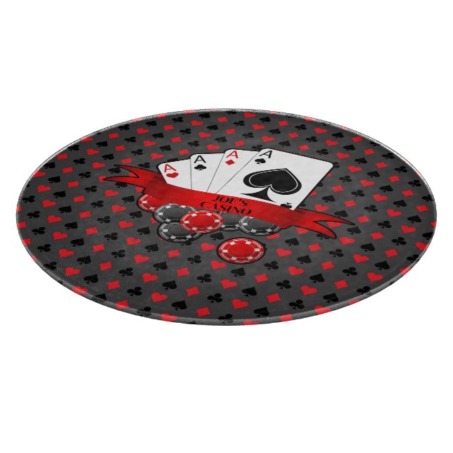 Customize 4 Aces Red Black Card Suits on Grey Cutting Board (Corner)